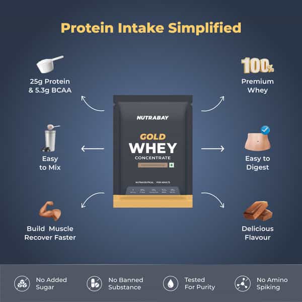 Nutrabay Gold Whey Protein Concentrate Powder - Rich Chocolate Creme 25G Protein | 35G