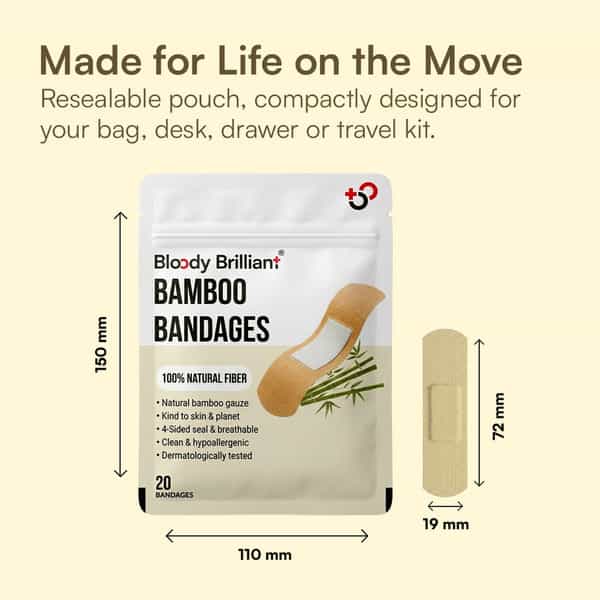 Bloody Brilliant Bamboo Bandages | Hypoallergenic | 100% Natural Fiber | 72X19 Mm | Pack Of 20