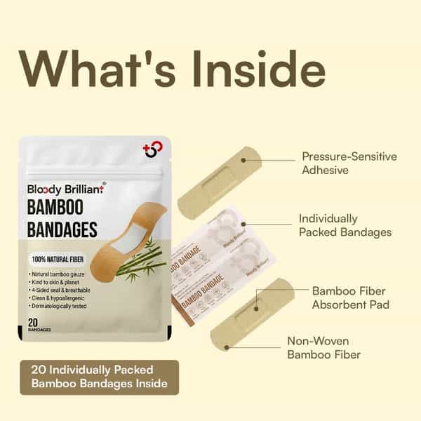 Bloody Brilliant Bamboo Bandages | Hypoallergenic | 100% Natural Fiber | 72X19 Mm | Pack Of 20