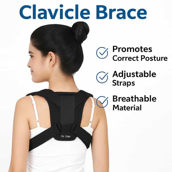 Dr. Odin Ocb101 Clavicle Brace - Premium Support For Clavicle & Upper Back | Unisex | Black | Medium