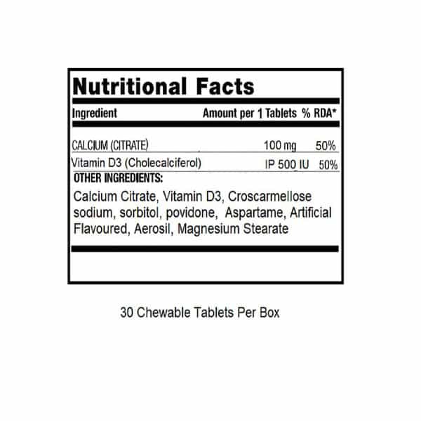 Tuskca Calcium Chewable Tablets With Vitamin D3 | Strong Bones | Joints & Muscles | 2 X 30 Tablets