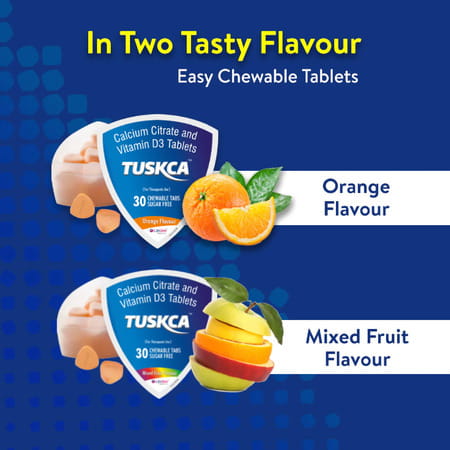 Tuskca Calcium With Vitamin D3 Sugar Free Orange Chewable Tablet Orange - 30 (Pack Of 2)