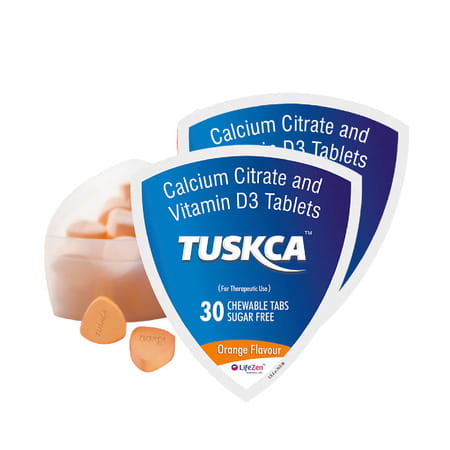 Tuskca Calcium With Vitamin D3 Sugar Free Orange Chewable Tablet Orange - 30 (Pack Of 2)