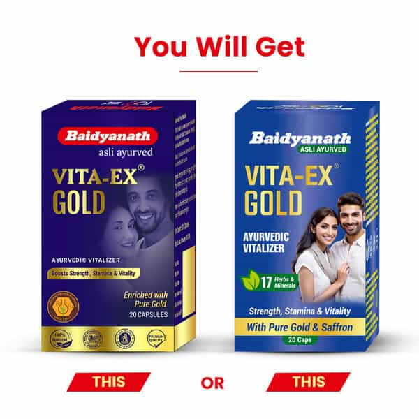 Baidyanath Vita Ex Gold | Enrich With Pure Gold | Help Boost Stamina | Bottle | Capsules | 20 No's