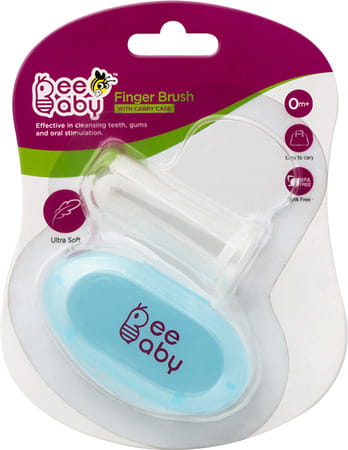 Beebaby Silicone Baby Finger Brush With Carry Case (blue)