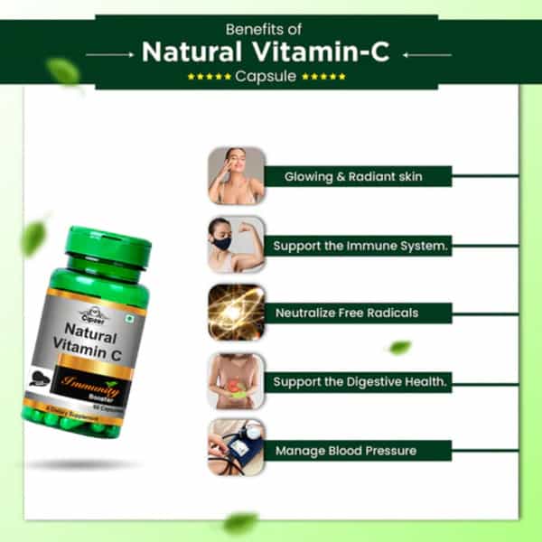 Cipzer Natural Vitamin C Capsules | Fights Premature Skin Aging & Brightens Complexion | 30 Capsules