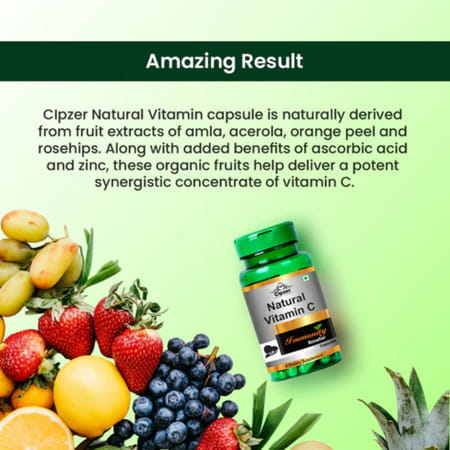 Cipzer Natural Vitamin C Capsules | Fights Premature Skin Aging & Brightens Complexion | 30 Capsules