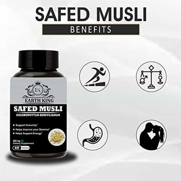 Earth King Safed Musli Extract Capsule (Chlorophytum Borivilianum) | 500 Mg 120 Capsules (Pack Of 2)