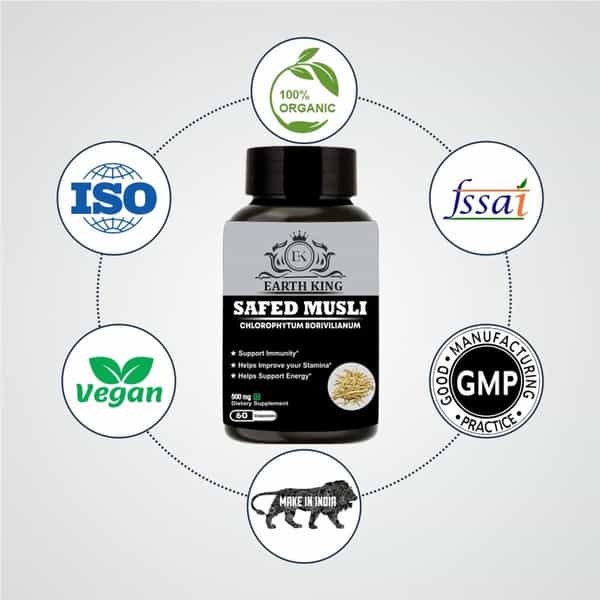 Earth King Safed Musli Extract Capsule (Chlorophytum Borivilianum) | 500 Mg 120 Capsules (Pack Of 2)