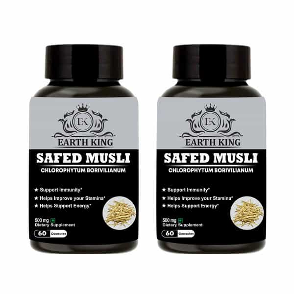 Earth King Safed Musli Extract Capsule (Chlorophytum Borivilianum) | 500 Mg 120 Capsules (Pack Of 2)