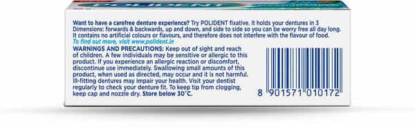Polident Denture Fixative Cream Denture Adhesive For All Day Hold Of Dentures - 20 G