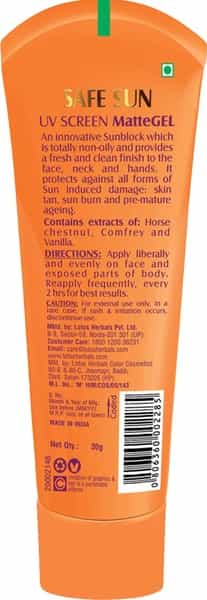 Lotus Herbals Safe Sun Uv Screen Matte Gel Spf 50 Pa+++ - 30 G