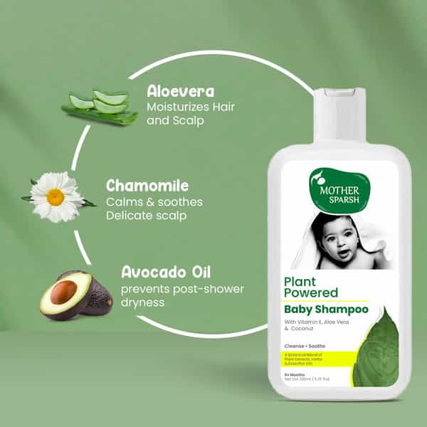 Mother Sparsh Plant Powered Natural Baby Shampoo Gently Nourishes Baby's Scalp & Hair-200Ml