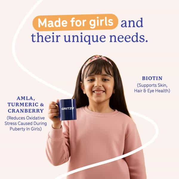 Gritzo Supermilk Overall Growth (7-9Y Girls) | 9G Protein Powder (Double Chocolate | 800G)