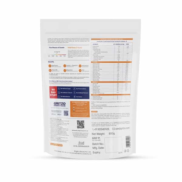 Gritzo Supermilk Overall Growth (7-9Y Girls) | 9G Protein Powder (Double Chocolate | 800G)