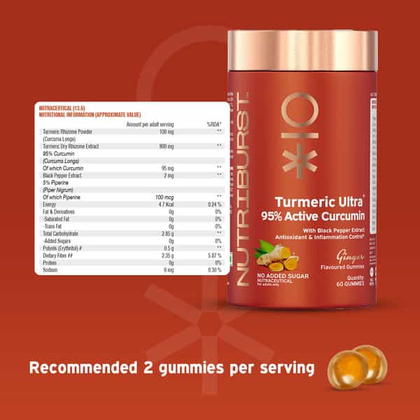 Nutriburst Turmeric Ultra Gummies For Joint Health | Anti-Inflammation (60 Gummies)(Ginger Flavor)