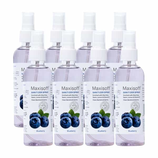Maxisoft Sanitizer Spray | Blueberry | 120 Ml | Pack Of 8