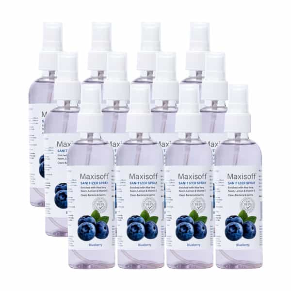 Maxisoft Sanitizer Spray | Blueberry | 120 Ml | Pack Of 8