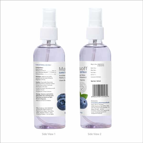 Maxisoft Sanitizer Spray | Blueberry | 120 Ml | Pack Of 8