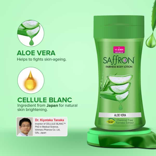 Vi-John Saffron Fliptop Aloevera & Milk Almond Fairnes Body Lotion For Men & Women 250Ml Pack Of 2