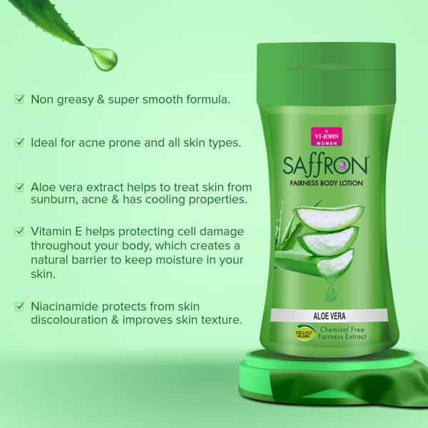 Vi-John Saffron Fliptop Aloevera & Milk Almond Fairnes Body Lotion For Men & Women 250Ml Pack Of 2