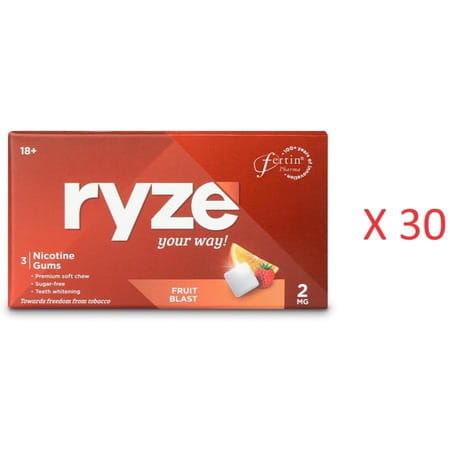 Ryze Nicotine| Fruit Blast | 2mg| 3 Gums Each X Pack Of 30 Smoking Cessations