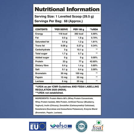 Apex Vitals 1 Whey | Grass-Fed Whey 23g Protein Digestive Enzymes 2kg-67 Ser-Blueberry Yoghurt