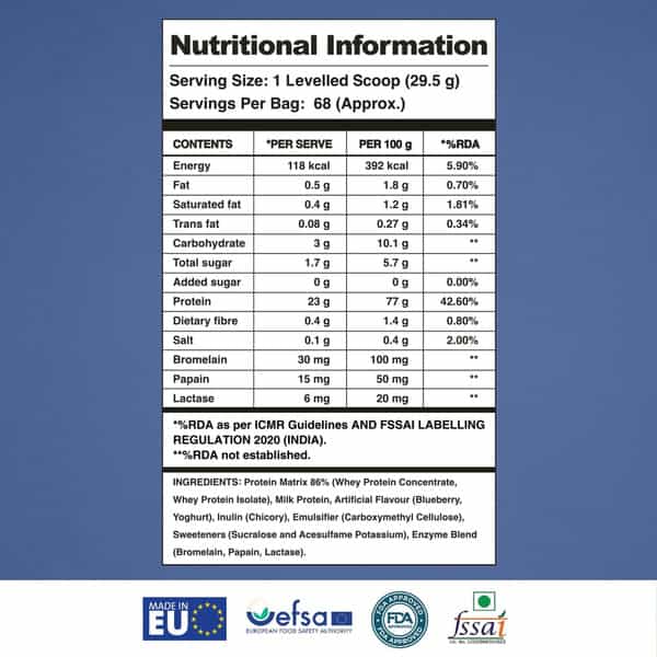 Apex Vitals 1 Whey | Grass-Fed Whey 23G Protein Digestive Enzymes 2Kg-67 Ser-Blueberry Yoghurt