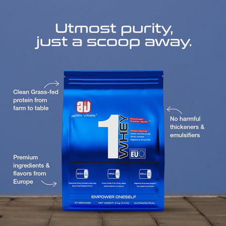 Apex Vitals 1 Whey | Grass-Fed Whey 23g Protein Digestive Enzymes 2kg-67 Ser-Blueberry Yoghurt