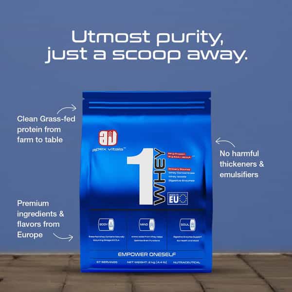 Apex Vitals 1 Whey | Grass-Fed Whey 23G Protein Digestive Enzymes 2Kg-67 Ser-Blueberry Yoghurt