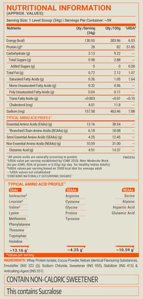 Fuel One Whey Iso-Max, Whey Protein Isolate, 28G Protein (Chocolate, 2Kg / 4.4Lb), No Added Sugars