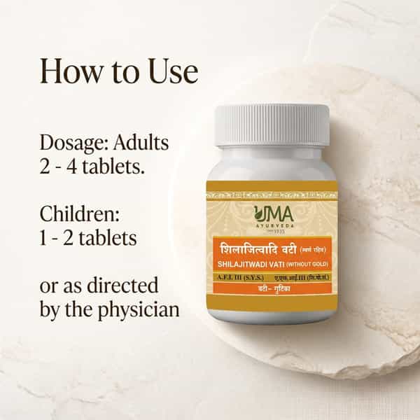 Uma Ayurveda Shilajitwadi Vati (W/O Gold) Ayurvedic Tablets 80 Tab