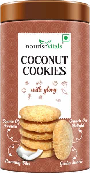Nourishvitals Cocount Cookies Heavenly Bites Source Of Protein Crunchy Delights Genius Snack 120G