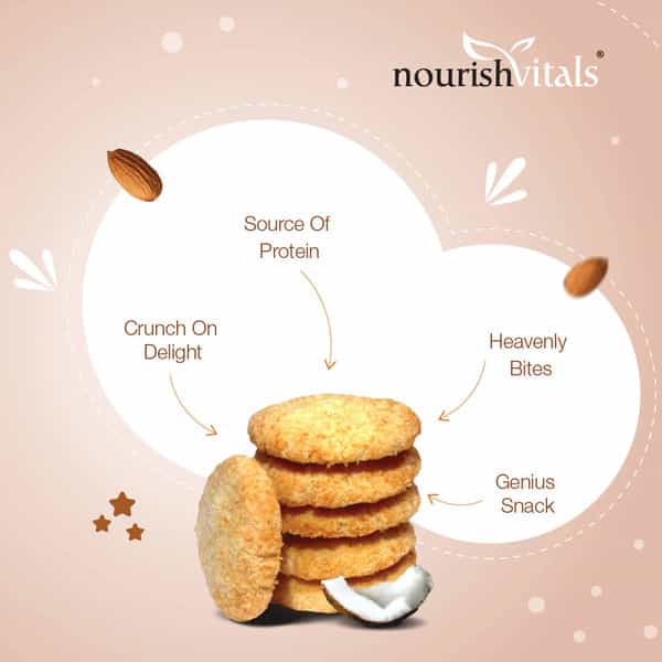 Nourishvitals Cocount Cookies Heavenly Bites Source Of Protein Crunchy Delights Genius Snack 120G