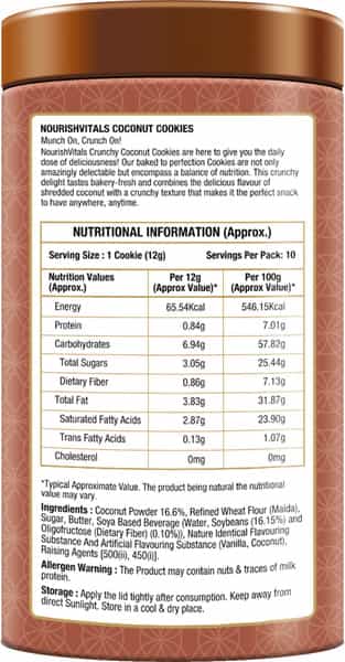 Nourishvitals Cocount Cookies Heavenly Bites Source Of Protein Crunchy Delights Genius Snack 120G