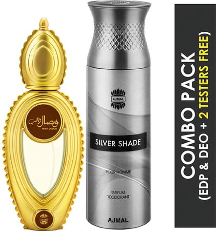 Ajmal Wisal Dhahab Edp 50ml Perfume For Men And Silver Shade Homme Deodorant 200ml For Men