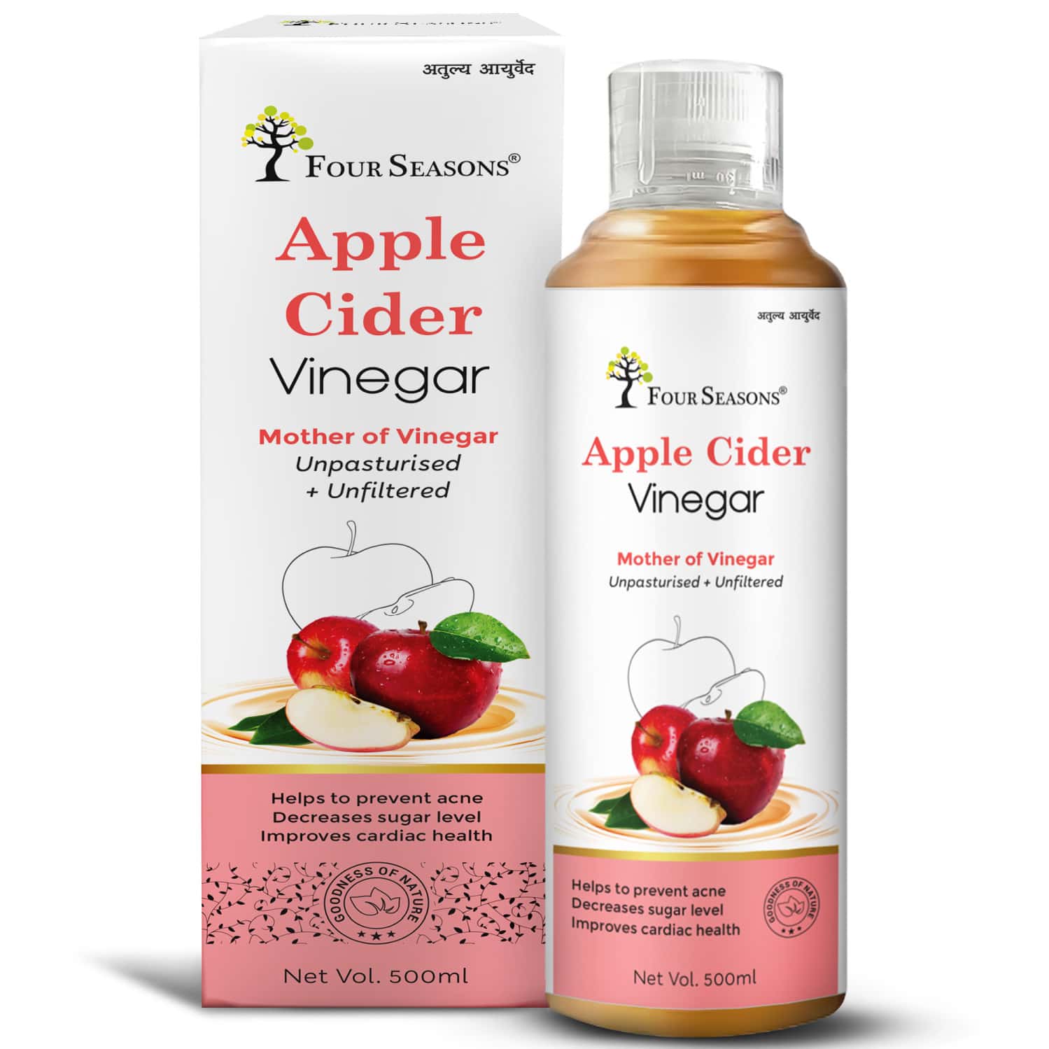 Four Seasons Apple Cider Vinegar With Mother Of Vinegar - 500ml | Weight Management - No Added Sugar
