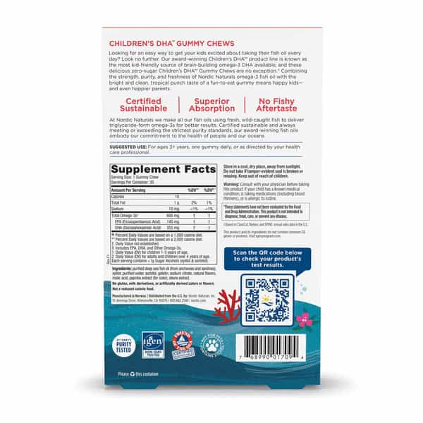 Nordic Naturals Zero Sugar Children's Dha Gummies Fish Oil For Kids 600Mg Tropical Punch - 30 Gummy