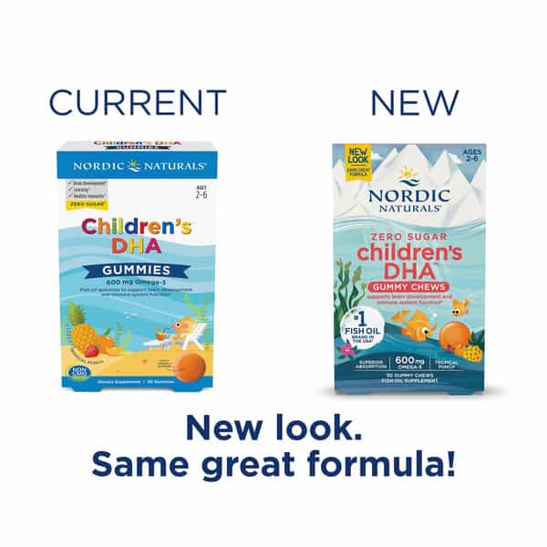 Nordic Naturals Zero Sugar Children's Dha Gummies Fish Oil For Kids 600Mg Tropical Punch - 30 Gummy