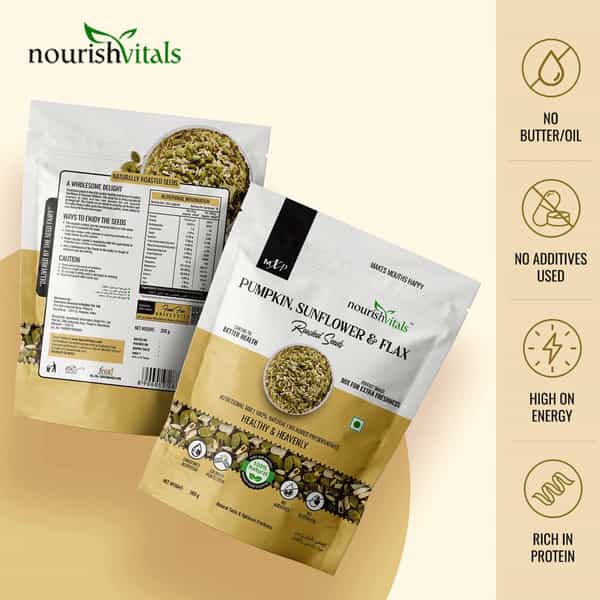 Nourishvitals Pumpkin Sunflower And Flax Roasted Seeds 200G Pouch