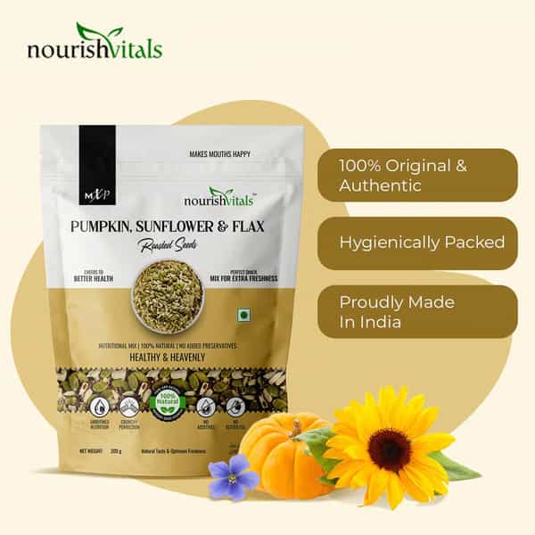 Nourishvitals Pumpkin Sunflower And Flax Roasted Seeds 200G Pouch