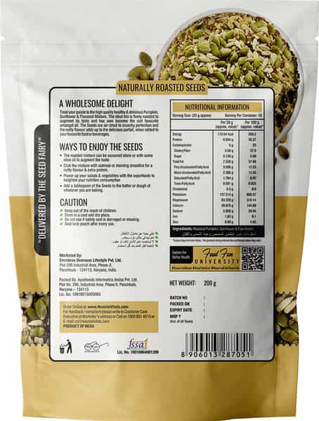 Nourishvitals Pumpkin Sunflower And Flax Roasted Seeds 200G Pouch