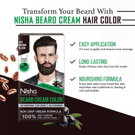 Nisha Beard Colour For Men Black Brown 40G | Professional Beard Hair Colour | Ammonia Free
