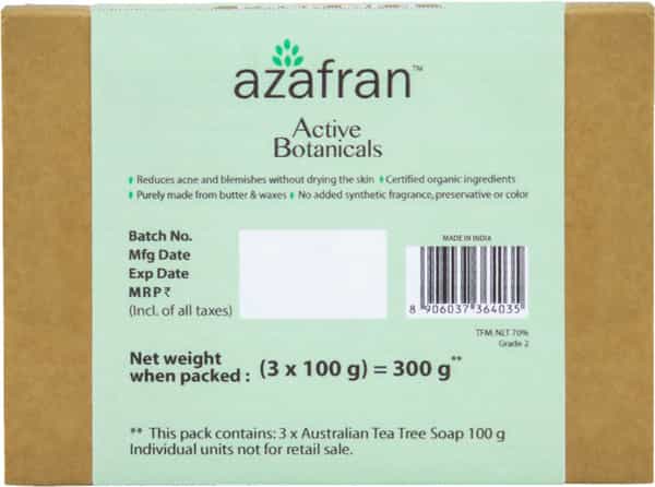 Azafran Organic Australian Tea Tree Anti-Blemish Bath Bar (Pack Of 3)