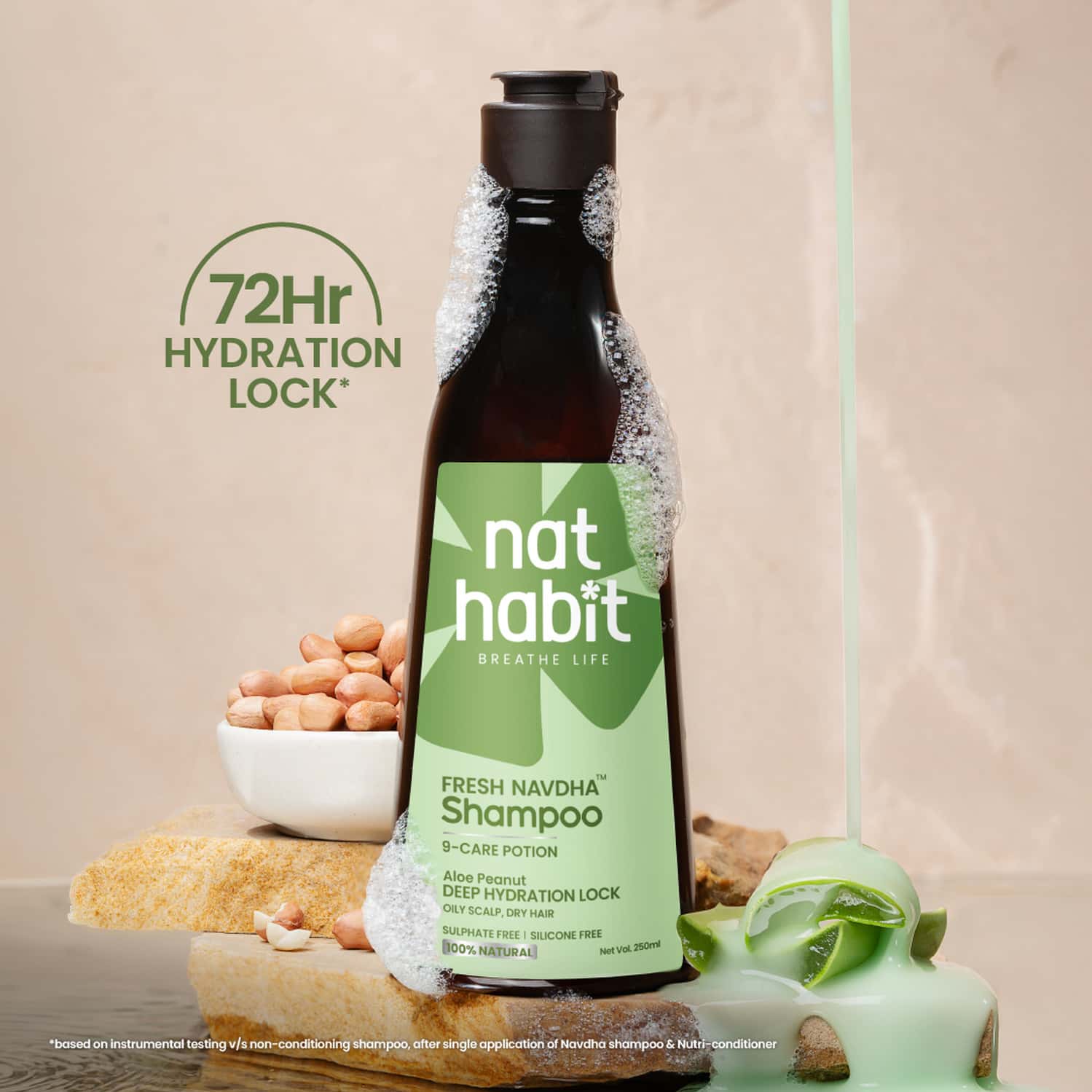 Nat Habit Natural Cleansing Shampoo For Dry & Frizzy Hair With Aloe & Peanut | Paraben Free (250ml)