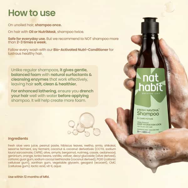 Nat Habit Natural Cleansing Shampoo For Dry & Frizzy Hair With Aloe & Peanut | Paraben Free (250Ml)