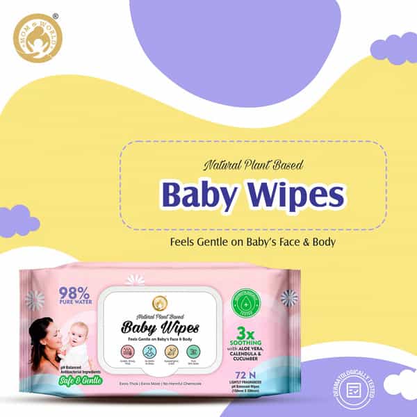 Mom & World Natural 98% Pure Water Baby Wipes 3X Soothing With Aloe Vera Ph Balanced 72 N Wipes X12