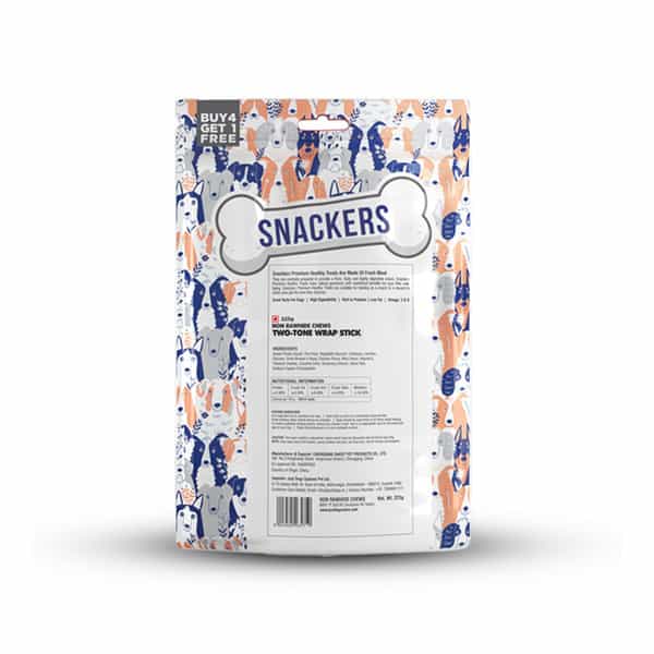 Snackers Non Rawhide Chews Two Tone Wrap Stick Dog Treats | 225 G