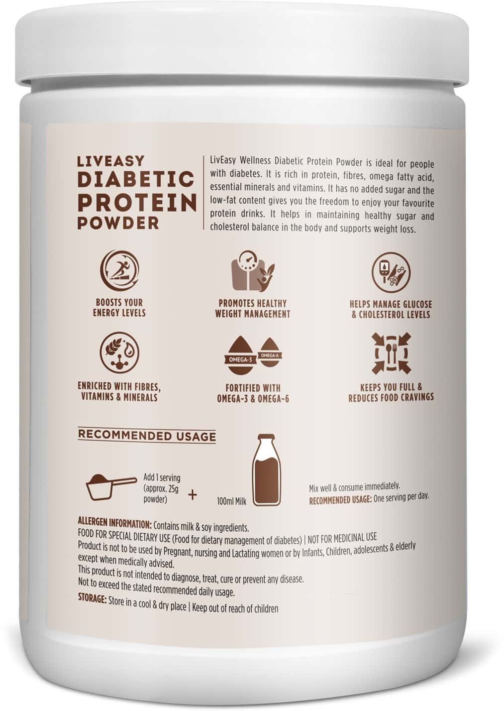 Buy LIVEASY WELLNESS DIABETIC PROTEIN POWDER, CHOCOLATE FLAVOUR 400G