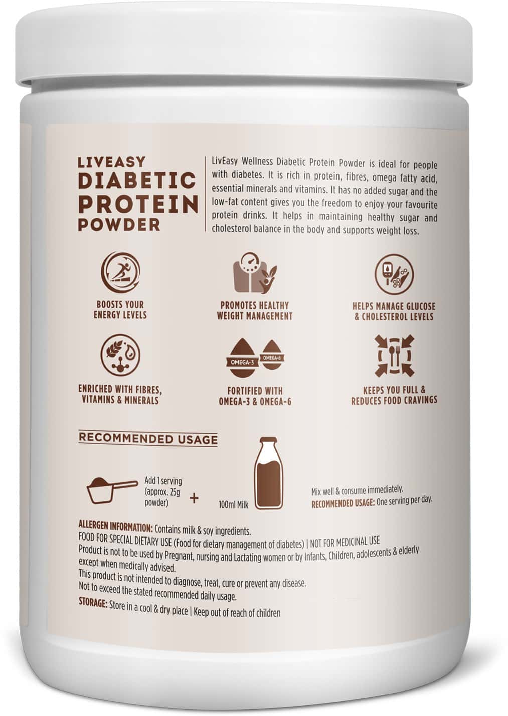 Buy LIVEASY WELLNESS DIABETIC PROTEIN POWDER CHOCOLATE FLAVOUR 400G